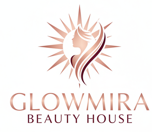 Create a unique logo, white background for Glowmira Beauty House